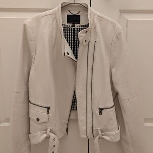Banana Republic Leather Moto Jacket, White, XL